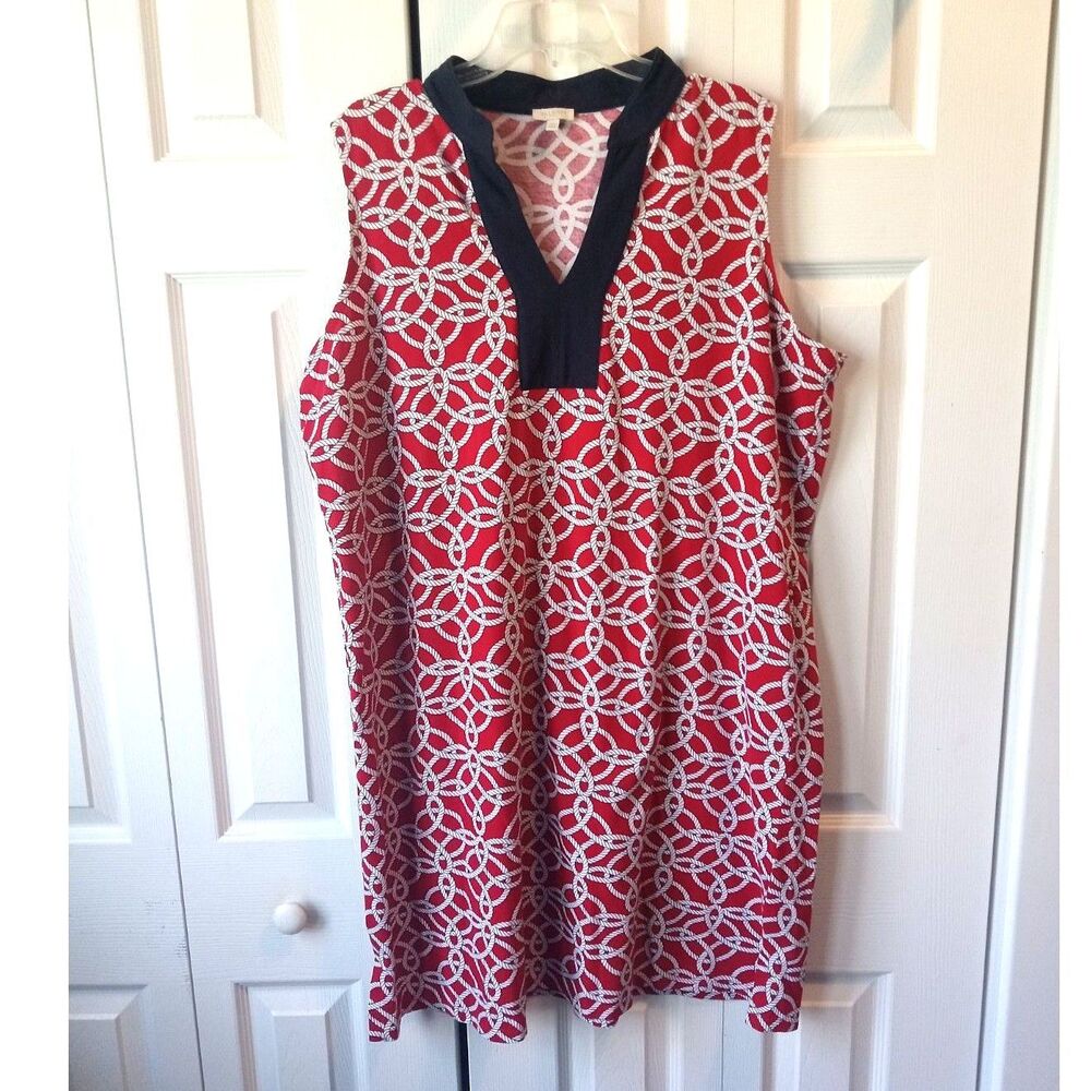 Talbots 2X Shift Dress Nautical Rope Red White Blue Knit